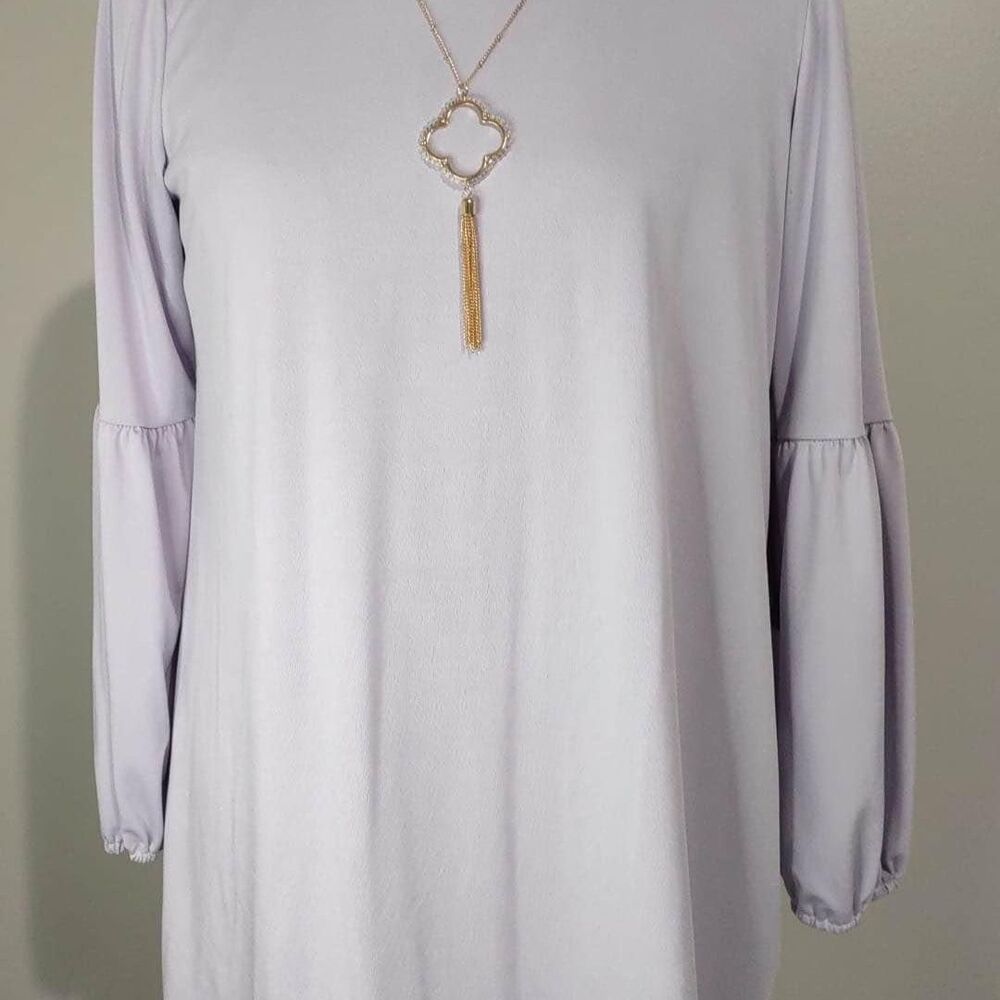 NWT Large As U Wish knit Dress tunic Ruffled lavender with necklace C3064